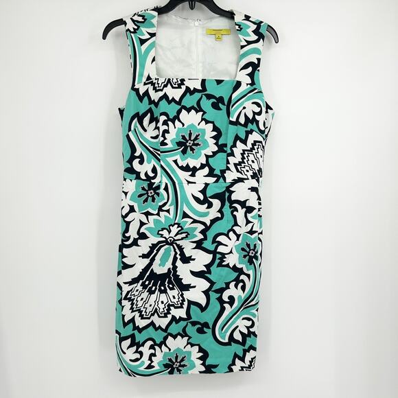 Banana Republic Milly Collection Teal Paisley Sheath Dress Size 6 - Picture 1 of 5